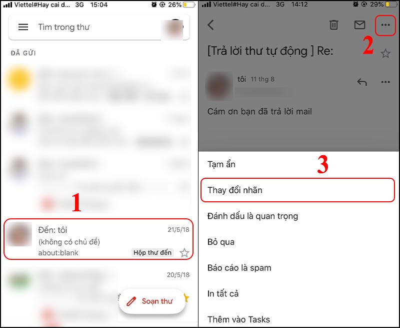 Thay đổi nhãn.